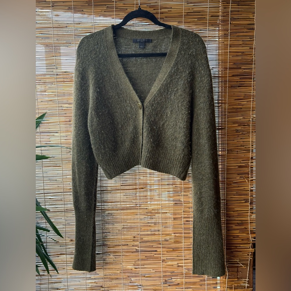 All Saints cropped olive green Cardigan Sweater